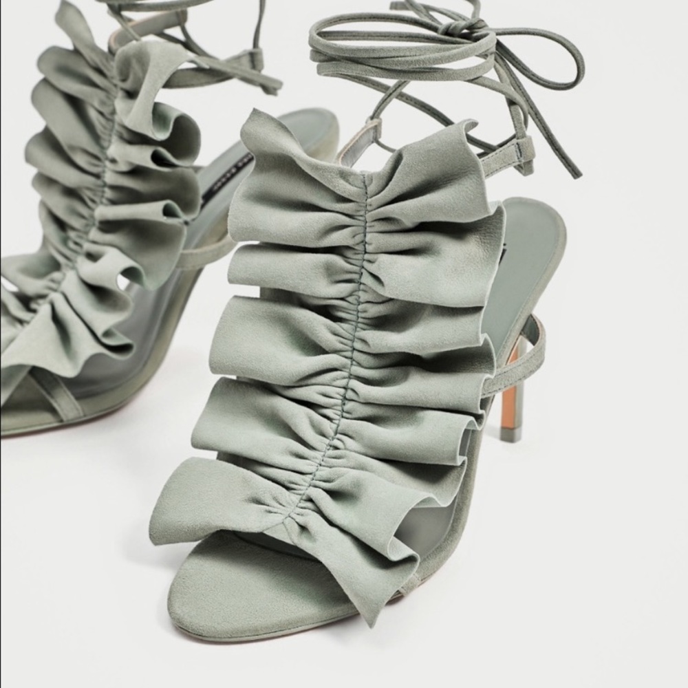 ZARA 100% LEATHER RUFFLE LACE UP HIGH HEELS STILETTO BRAND NEW WITH TAGS - Picture 6 of 6